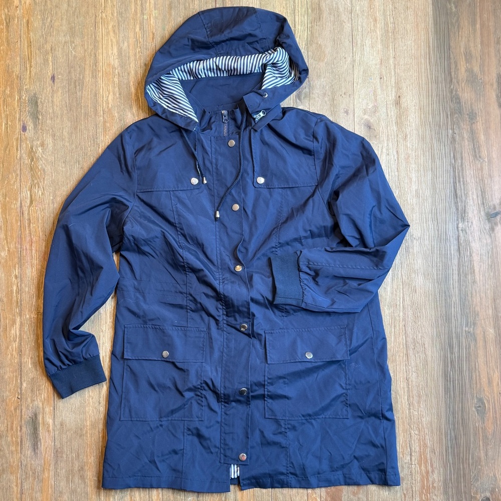 Bloggerlove Navy Hooded Women's Rain Jacket NWOT